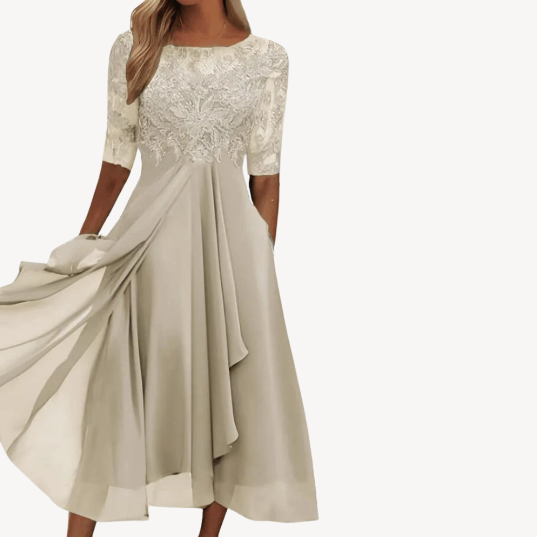 Women's Lace Chiffon Midi Dress