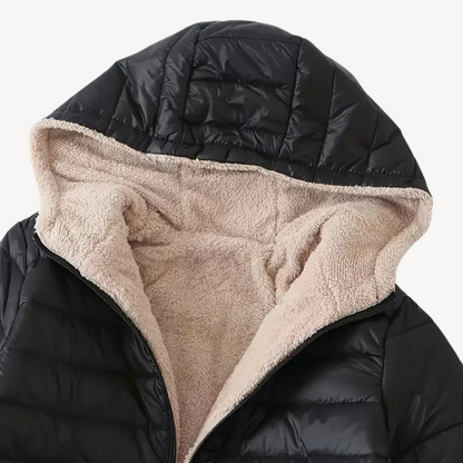 Women's Hooded Puffer Jacket with Sherpa Lining