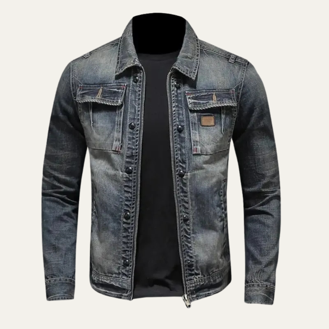 Men’s Full Zip Distressed Denim Jacket