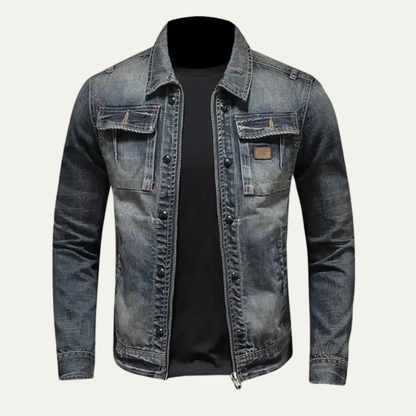 Men’s Full Zip Distressed Denim Jacket