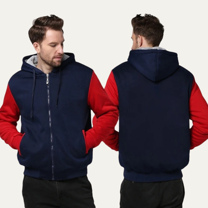 Men’s Color Block Hooded Fleece Jacket with Shearling Lining