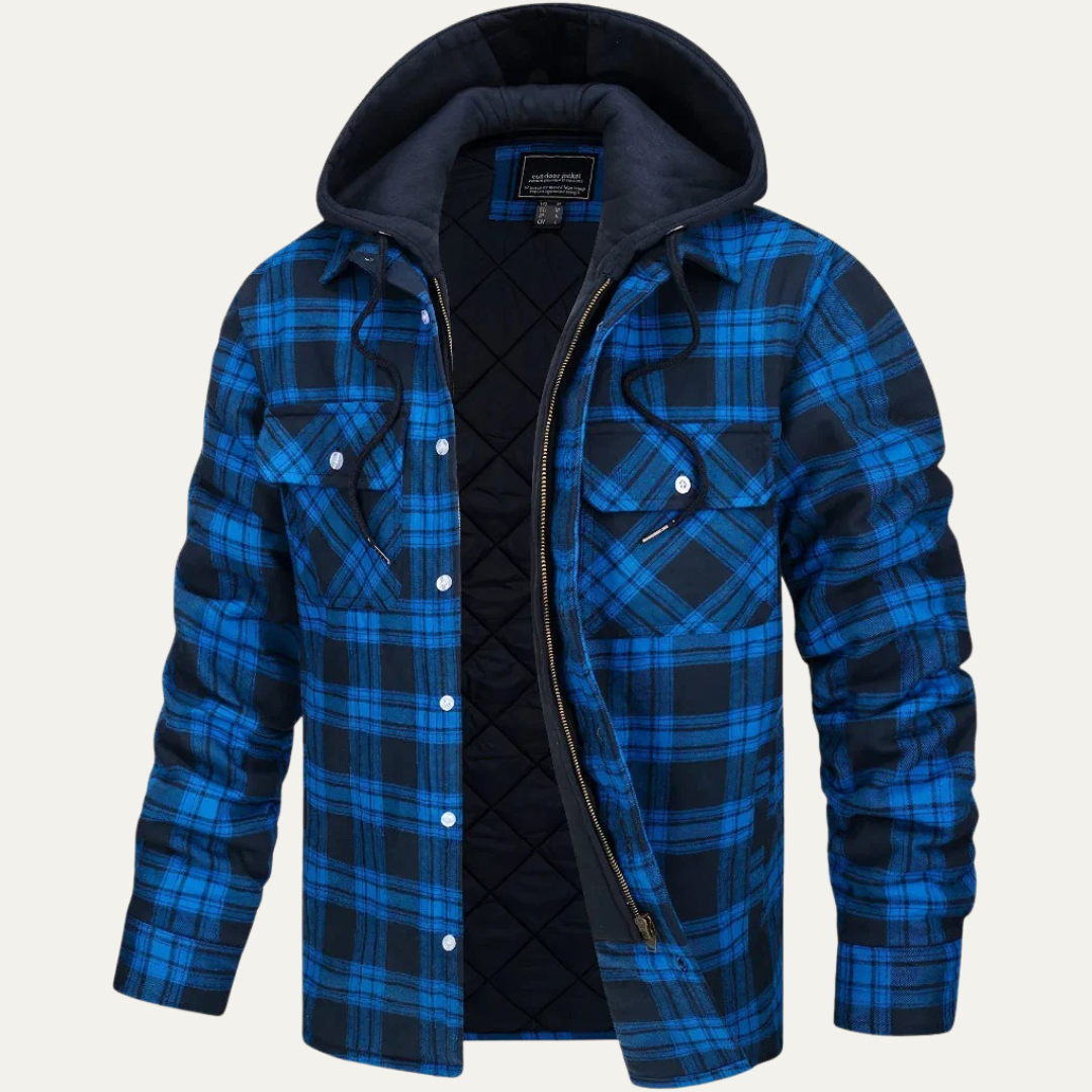 Men’s Plaid Flannel Jacket with Removable Hood