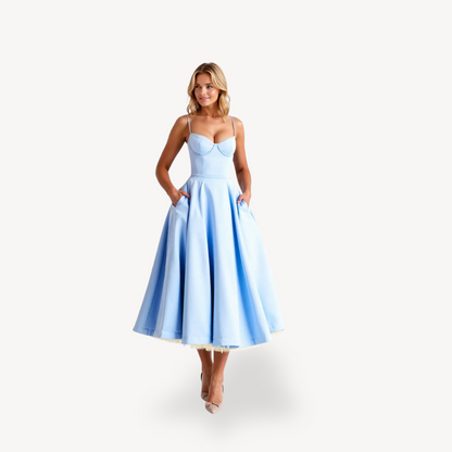 Women's A-Line Midi Dress Cotton Pockets
