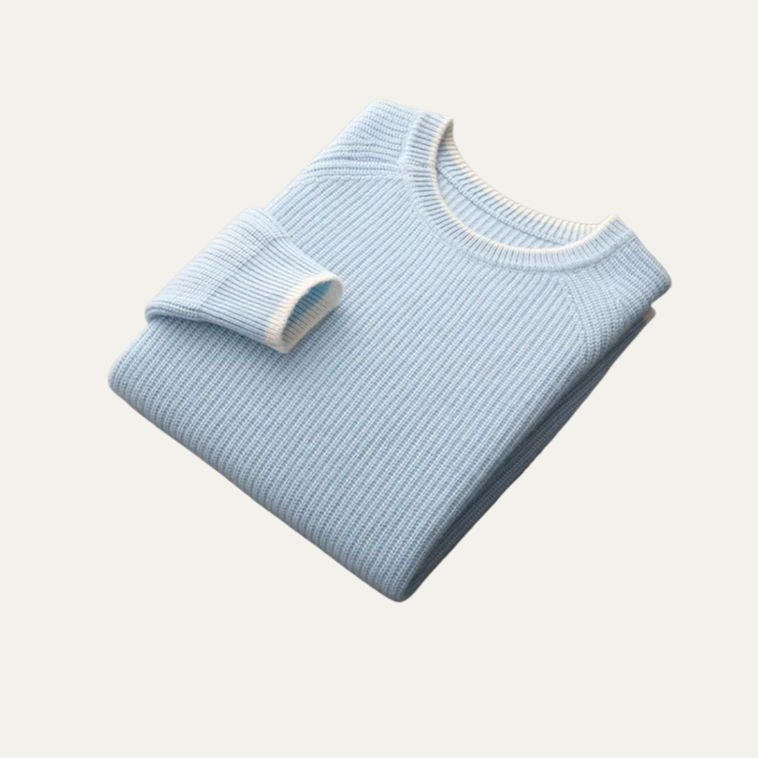 Men’s Ribbed Crewneck Sweater with Contrast Trim