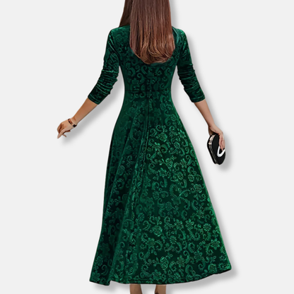 Ivy A-Line Midi Dress | Floral Square Neck Three-Quarter Sleeve Dress