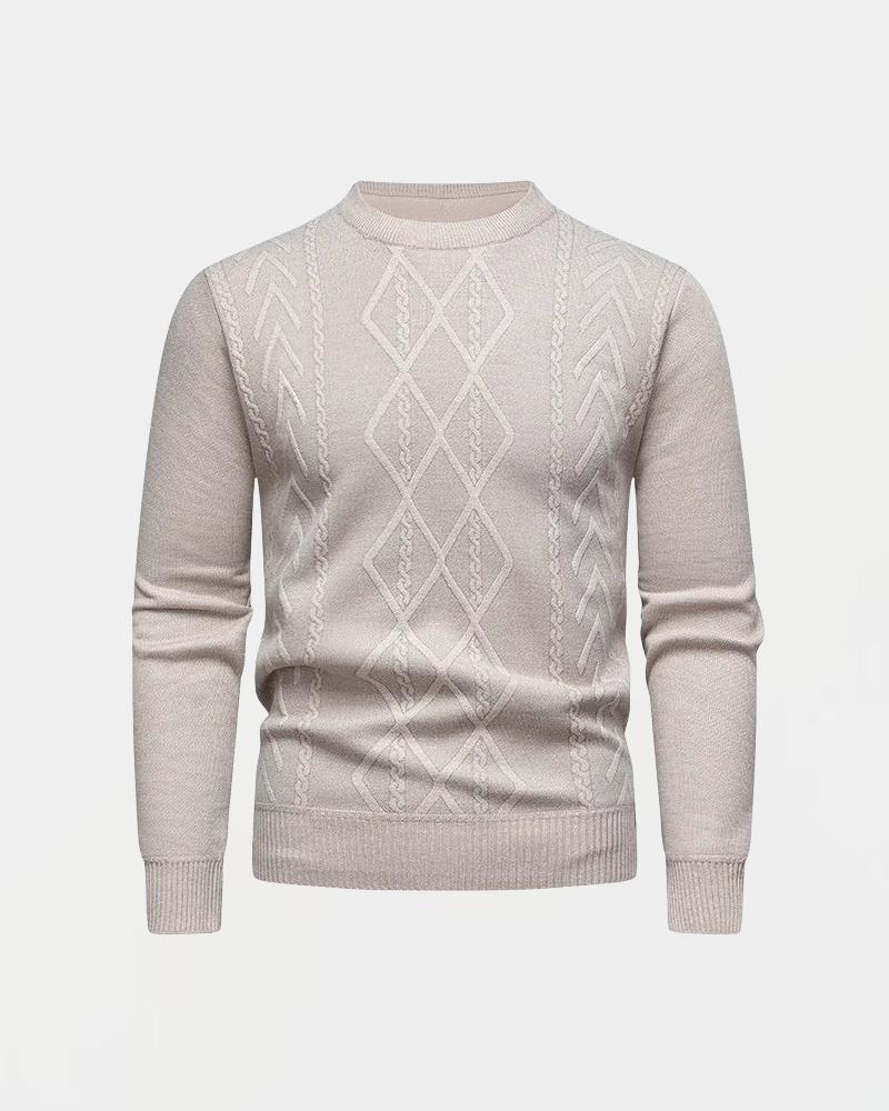 Men's knitted sweater with a round neckline and diamond pattern