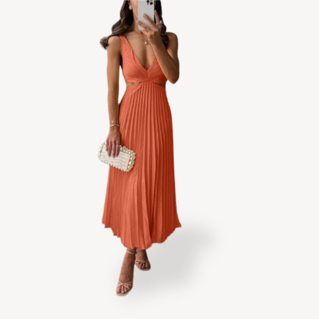 Women's Pleated Cutout Midi Dress