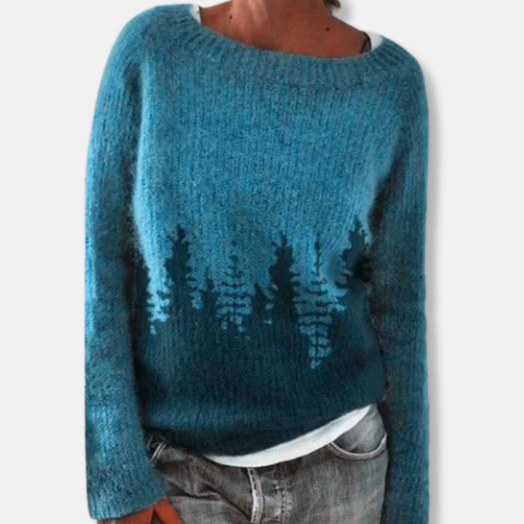 Isla Relaxed Fit Sweater | Ombre Tree Print Casual Sweater
