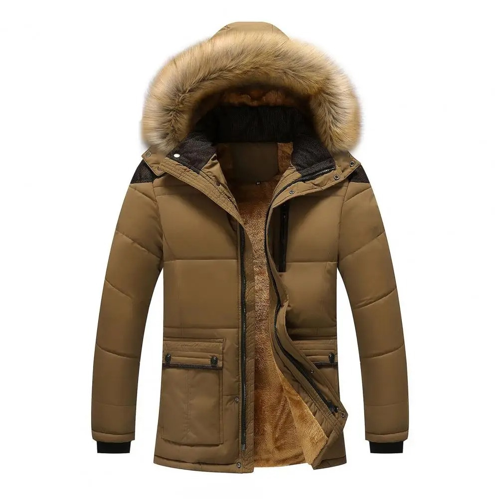 Warm Men's Quilted Parka with Fur Hood