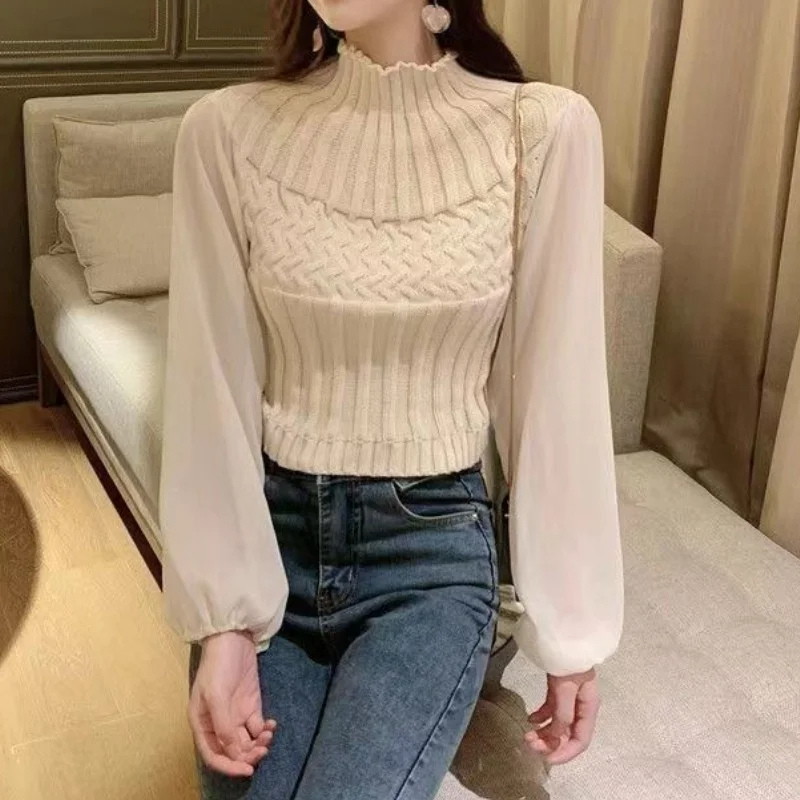Warm Women's Turtleneck Sweater Vest with Clear Sleeves
