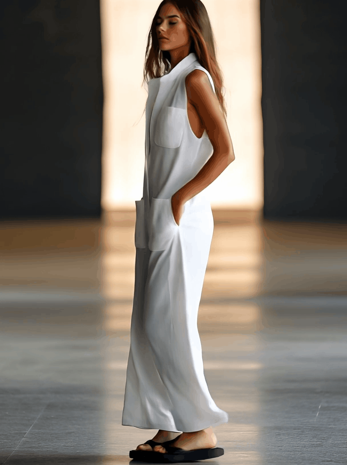 Casual Retro White Linen Sleeveless Jumpsuit