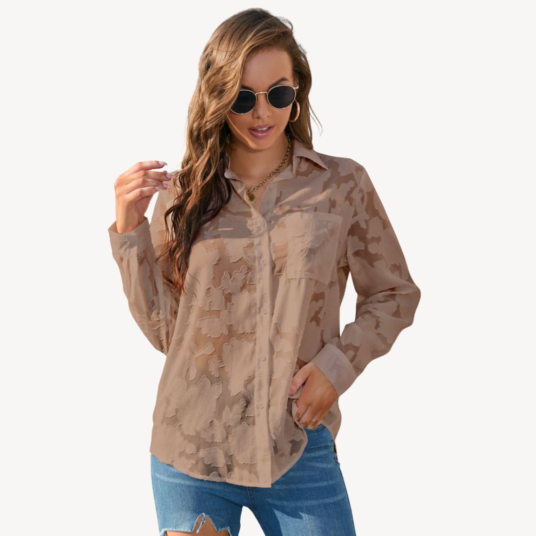 Women's Lace Print Button-Up Shirt