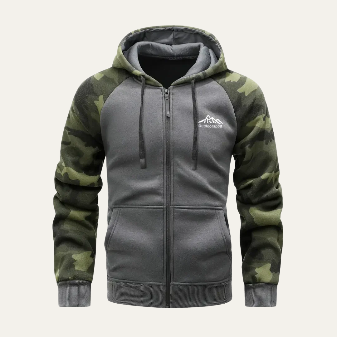 Men’s Camouflage Sleeve Sporty Zip Up Hoodie
