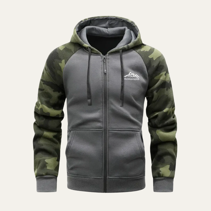 Men’s Camouflage Sleeve Sporty Zip Up Hoodie
