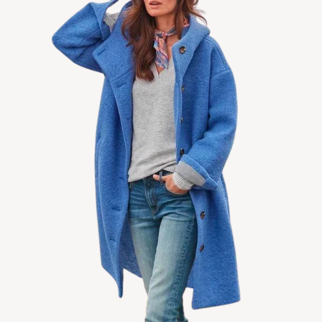 Women's Hooded Wool Blend Button Coat