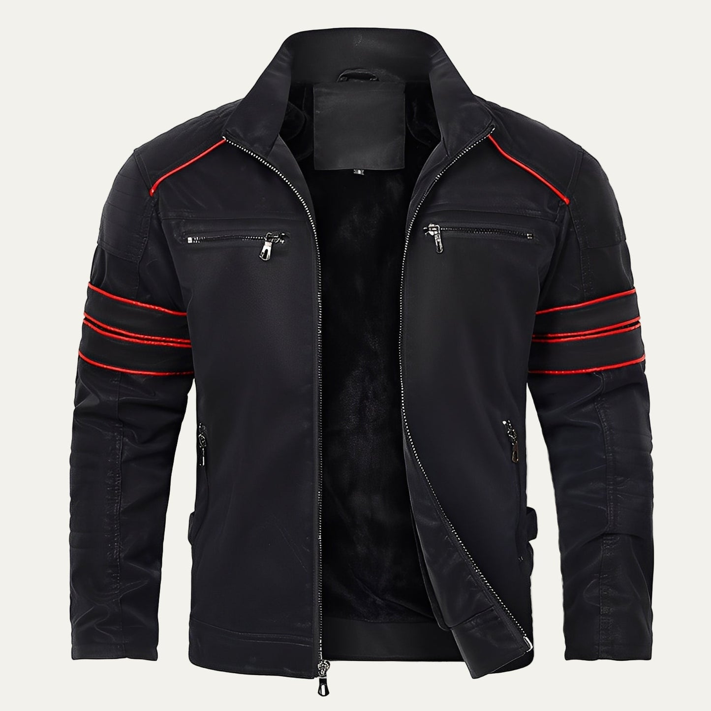 Men’s Stripe Accent Biker Zip Jacket