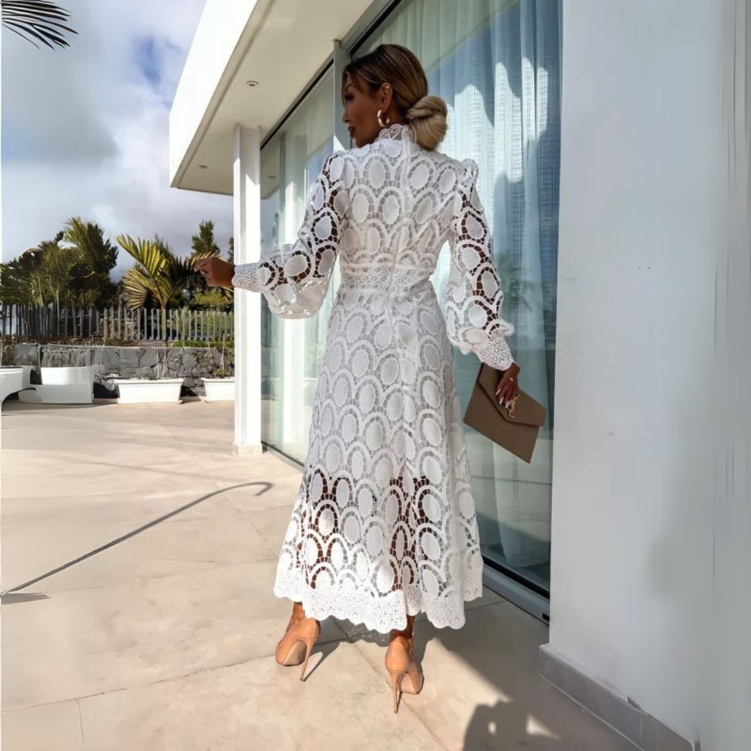 Lace Long Sleeve Midi Dress Women