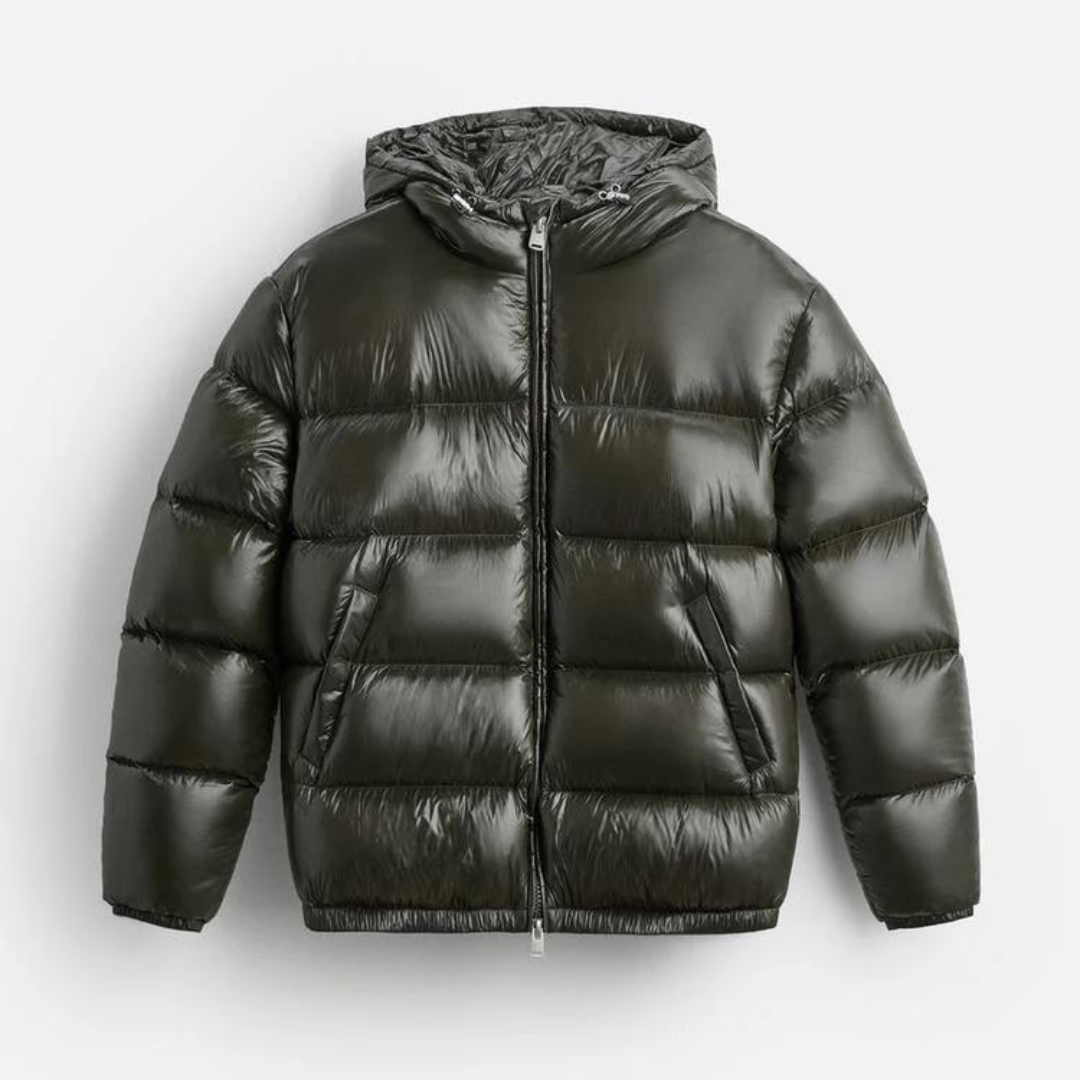 Men’s Modern Glossy Design Hooded Puffer Jacket