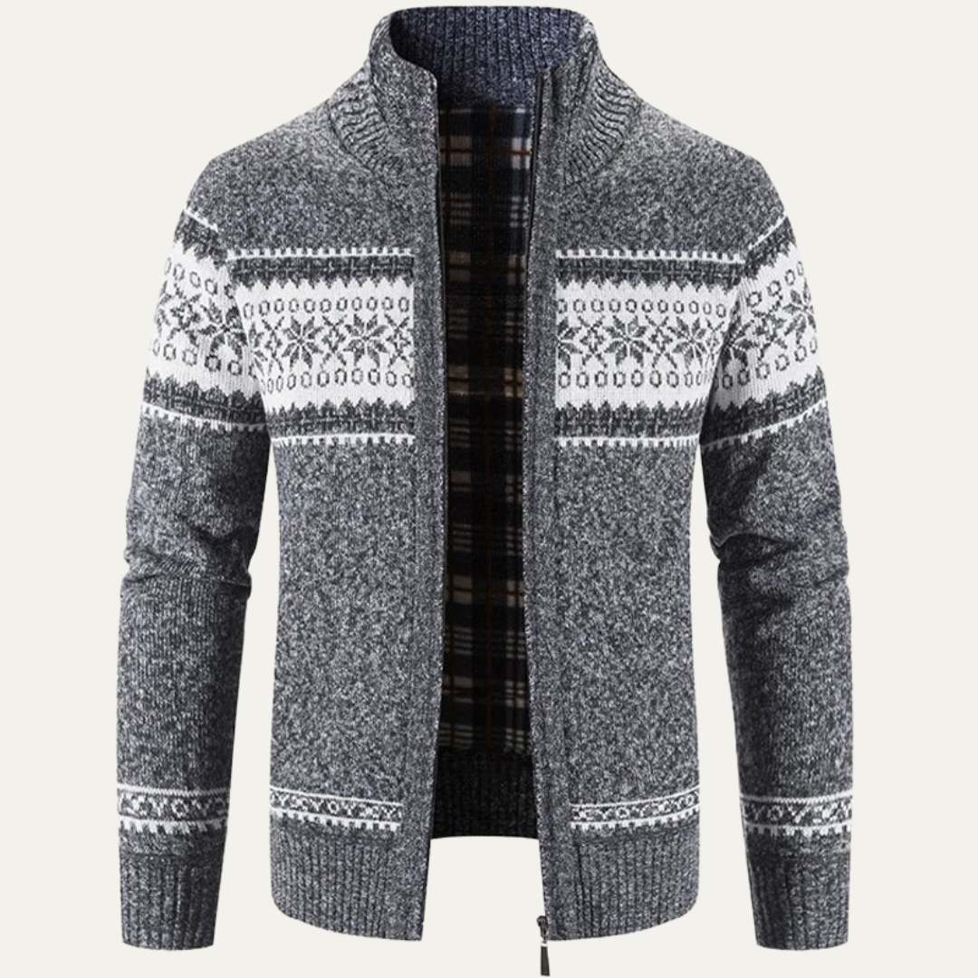 Men’s Nordic Pattern Full Zip Knitted Cardigan