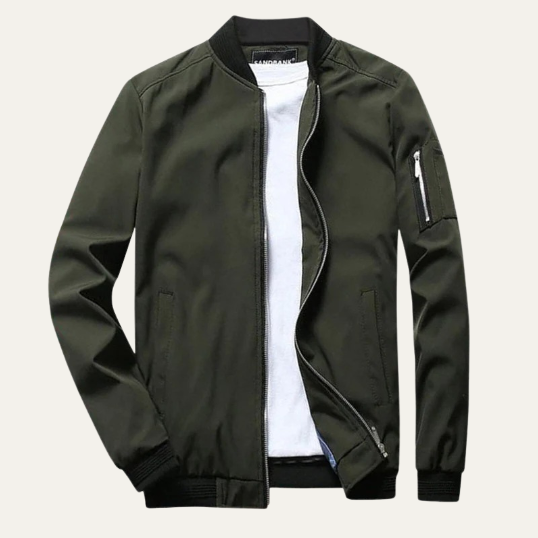 Men’s Classic Zip Front Bomber Jacket with Practical Pocket