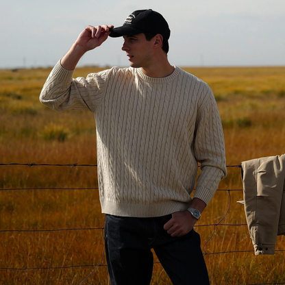 The Hever Men’s Cable Knit Crew Neck Sweater