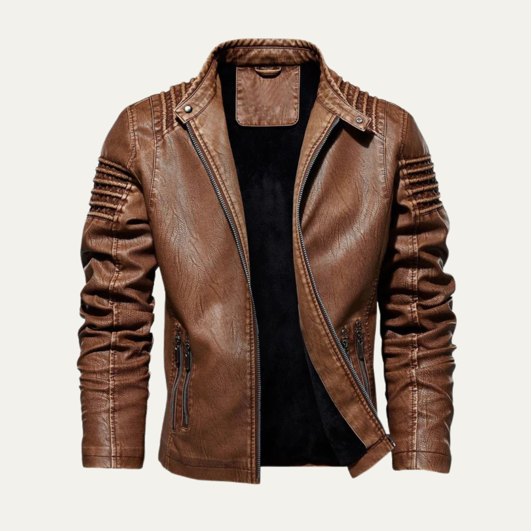 Men’s Quilted Biker Jacket with Snap Collar