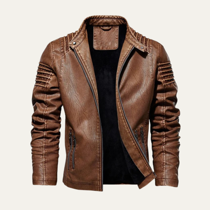 Men’s Quilted Biker Jacket with Snap Collar