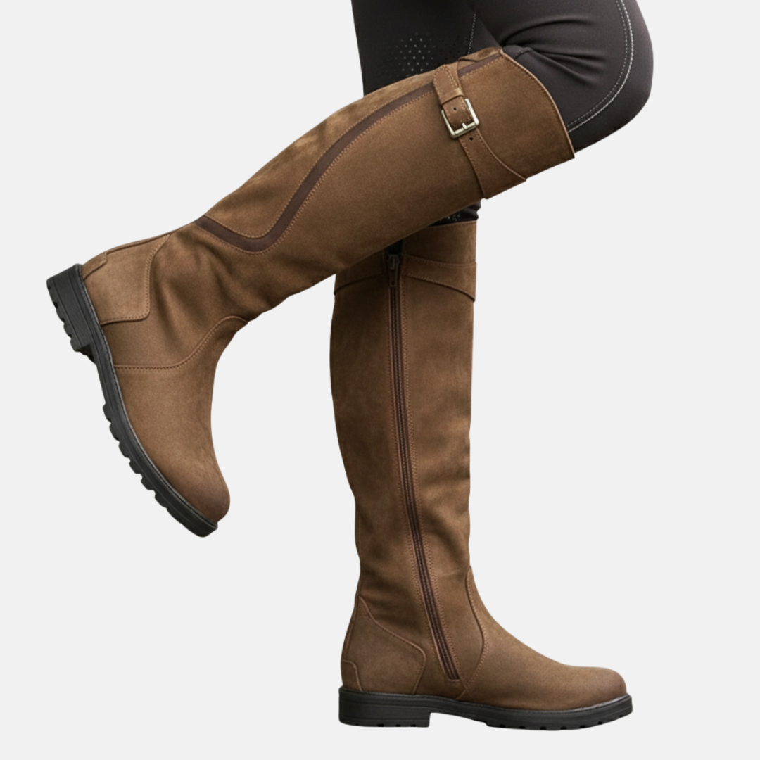 Olivia Knee-High Hiking Boots | Buckled Strap Panel Detail Hiking Boots