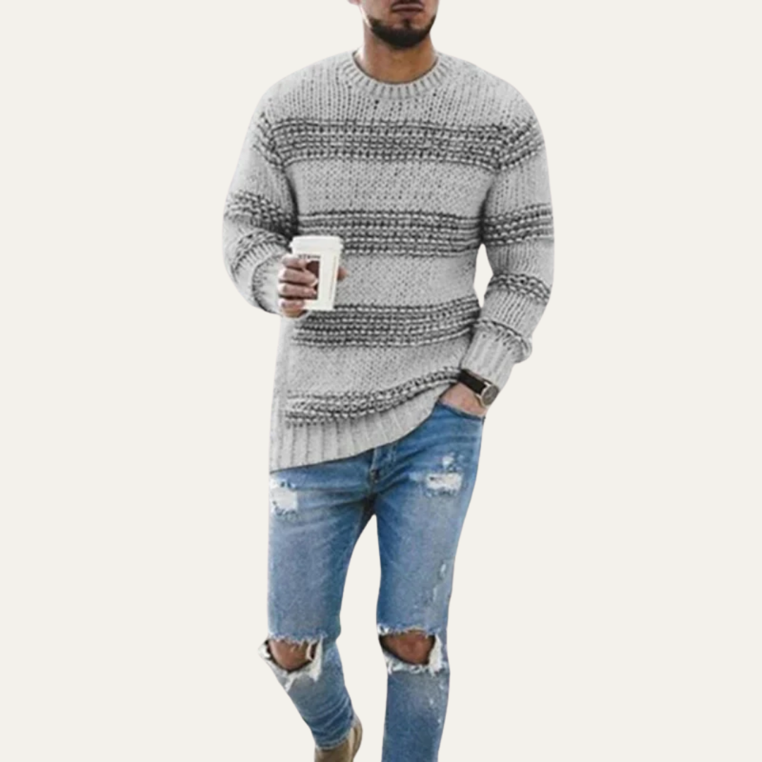 Men’s Chunky Striped Ribbed Crew Neck Sweater