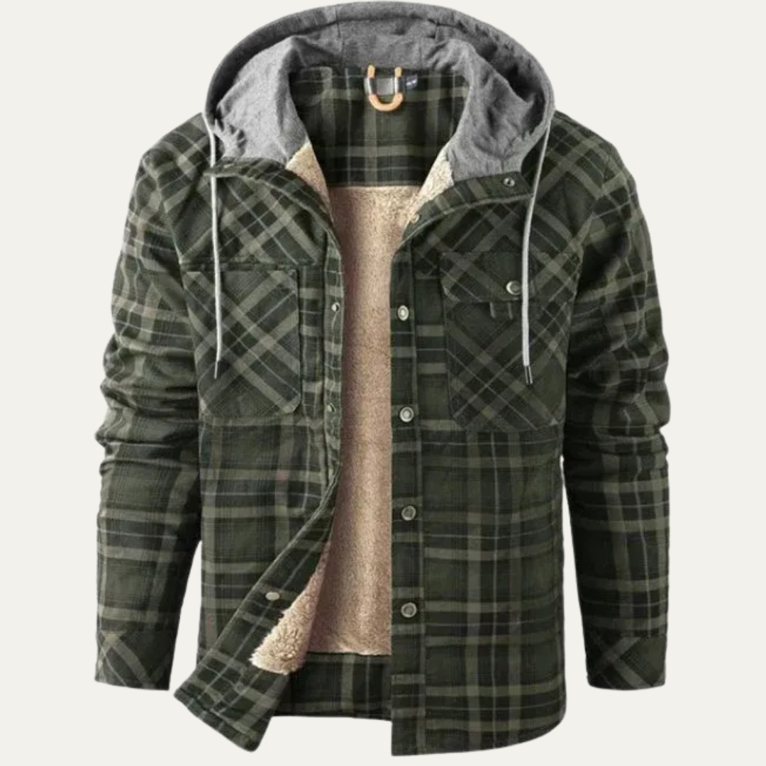 Men’s Hooded Plaid Flannel Shirt Jacket