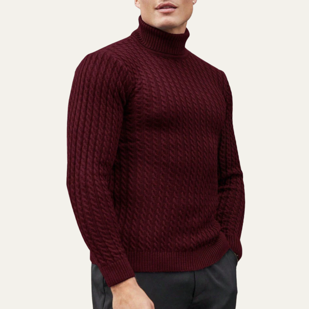 Men’s Turtleneck Sweater with Vertical Knit Pattern