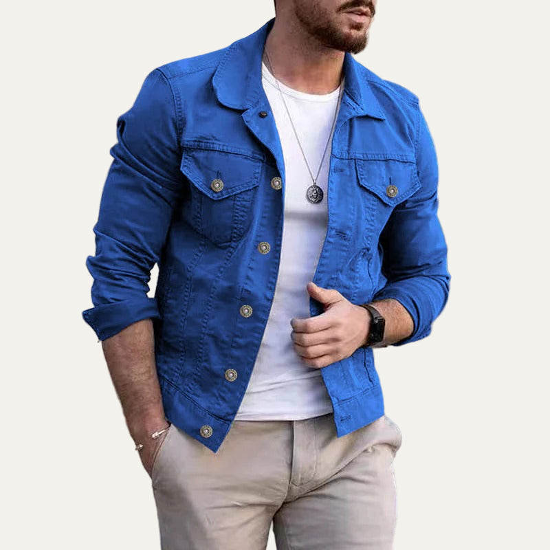 Men’s Slim Lapel Cargo Denim Jacket