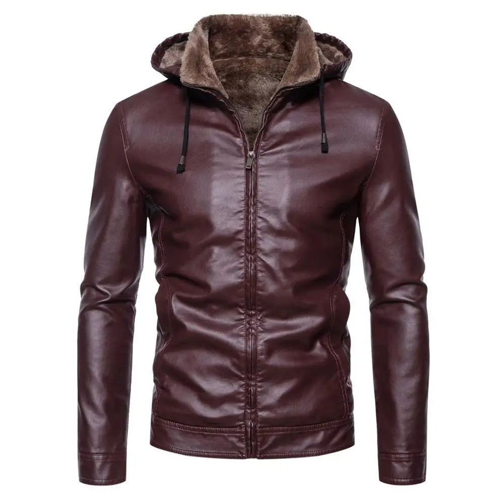 Classic Leather Jacket with Hood
