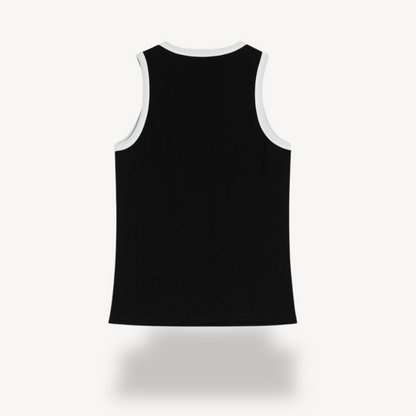 Black Sleeveless Tank Top with White Trim for Women