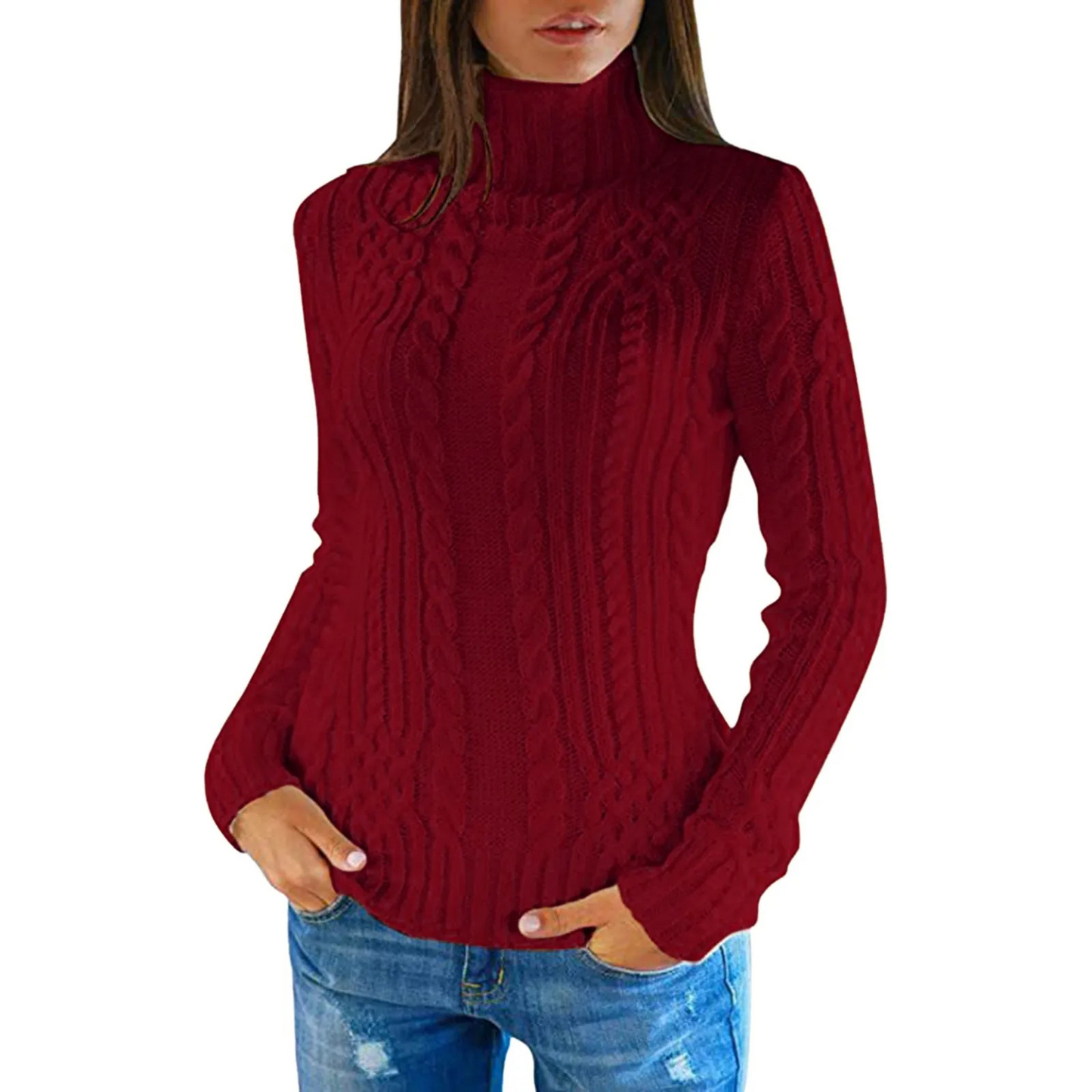 Cozy Winter Cable Knit Turtleneck Sweater