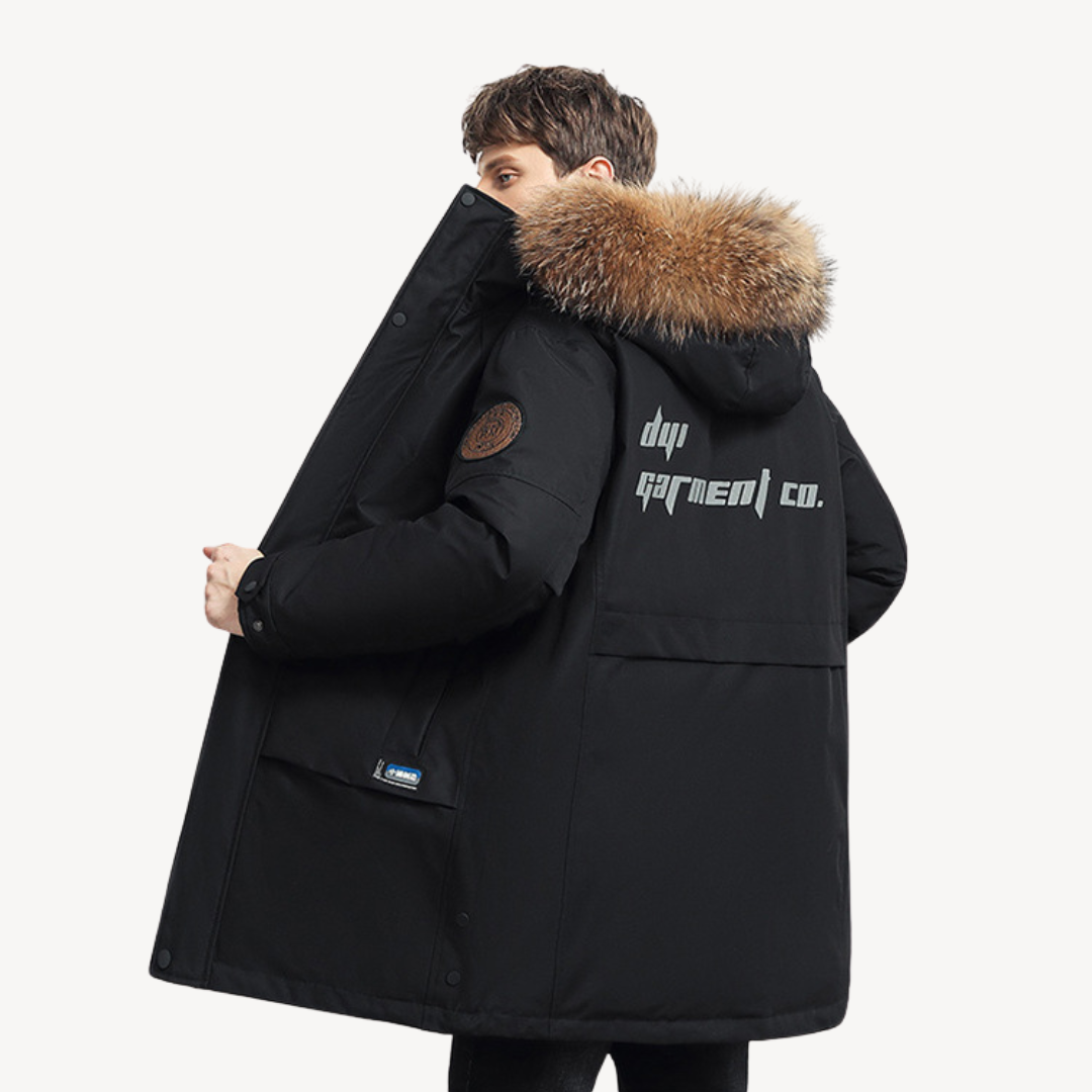 Winter Puffer Jacket with Faux Fur Hood for Men