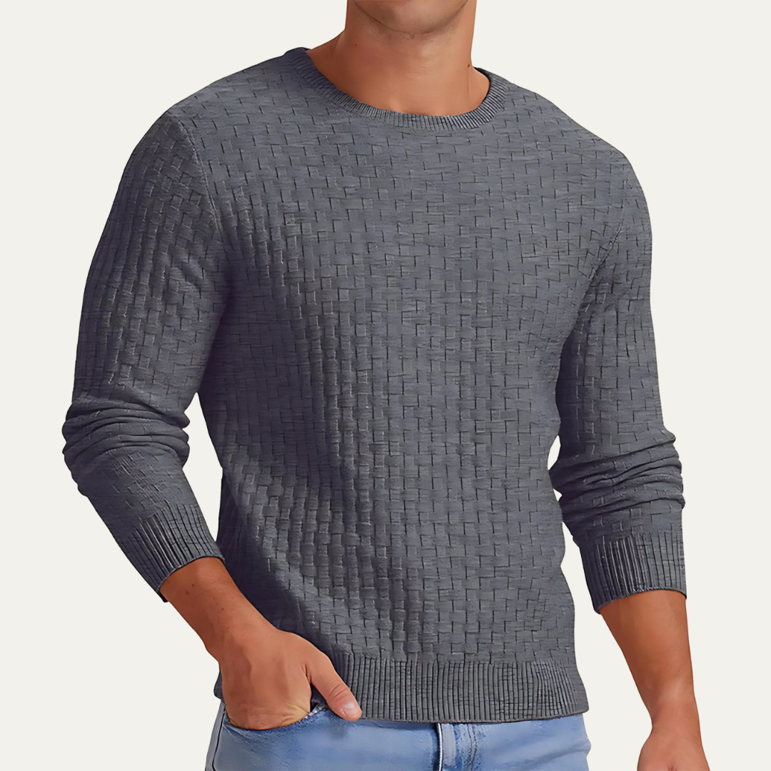 Men’s Textured Basket Weave Crew Neck Sweater