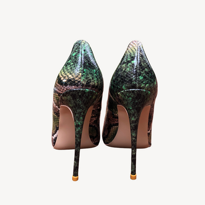 Green Snakeskin Orthopedic Heels for Women