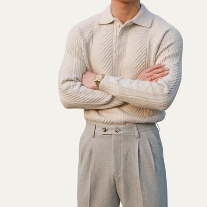 Men’s Chevron Knit Quarter Zip Polo Sweater