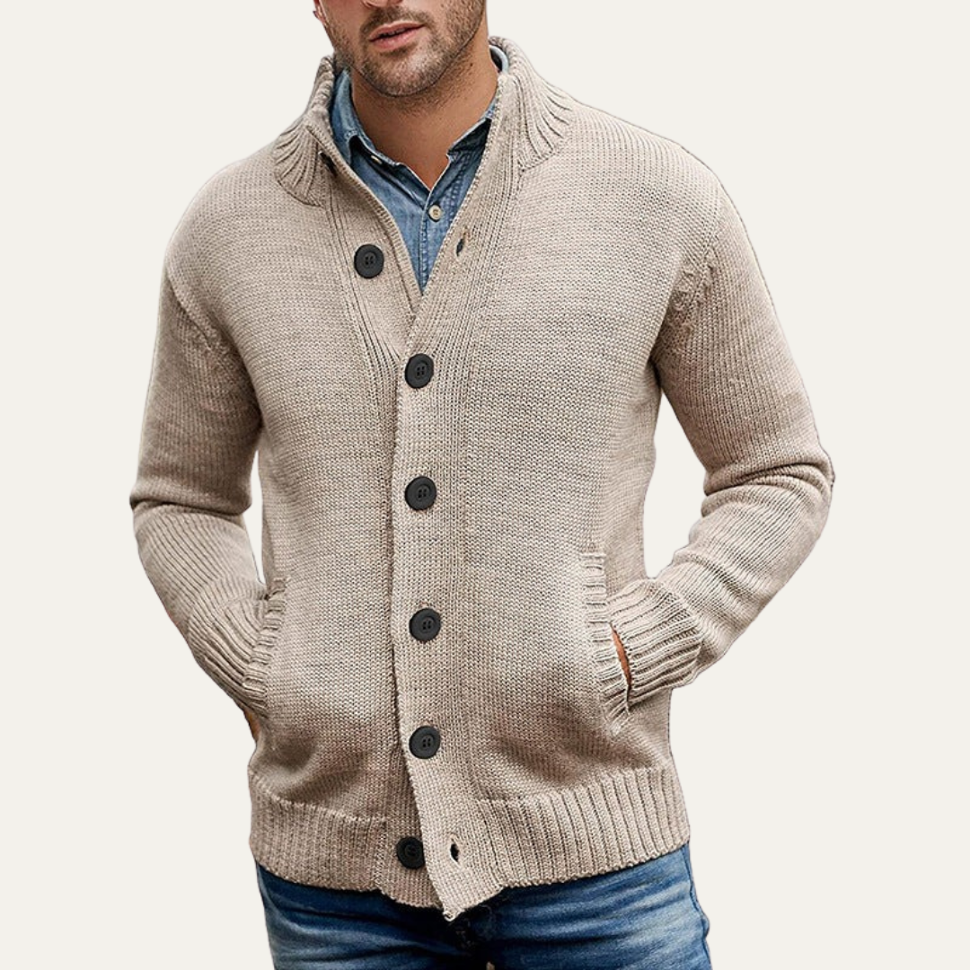 Men’s Chunky Textured Mock Neck Button Cardigan