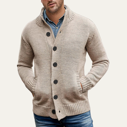 Men’s Chunky Textured Mock Neck Button Cardigan