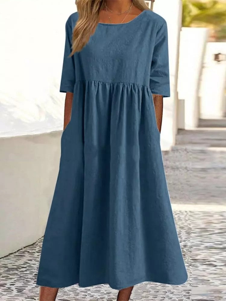 Casual Warm Weather Short Sleeve Midi Dress - BritishElegance