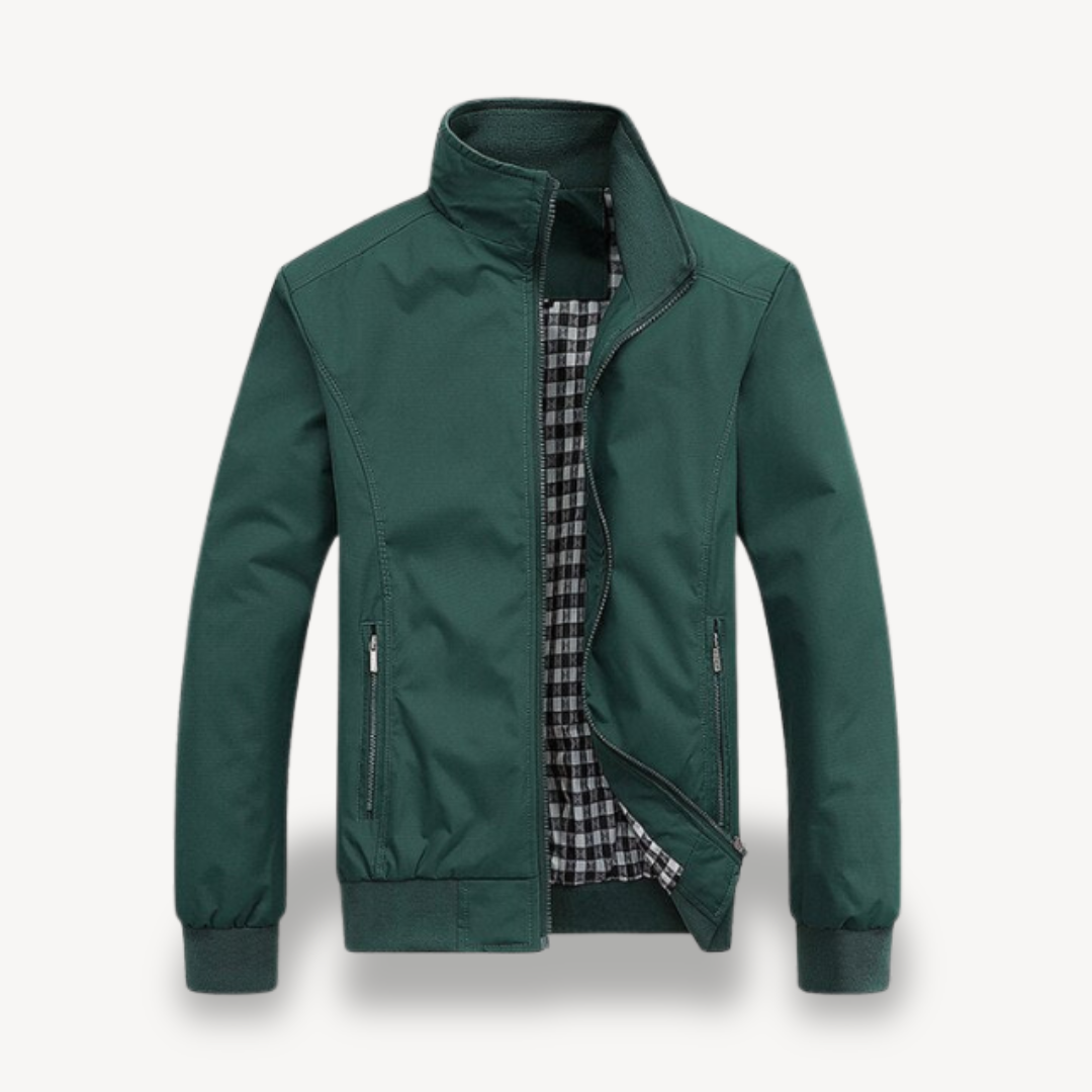 Men's Zip-Up Bomber Jacket with Check Lining