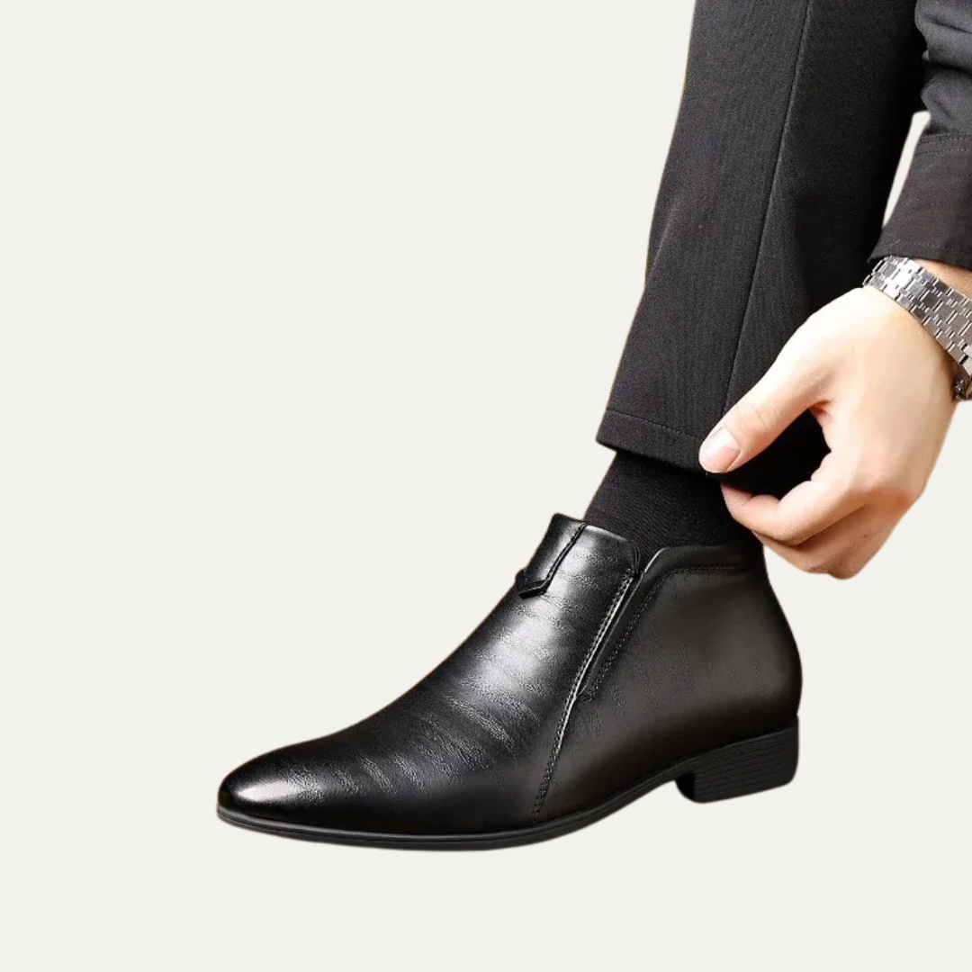 Men’s Polished Leather Dress Boots with Side Zipper