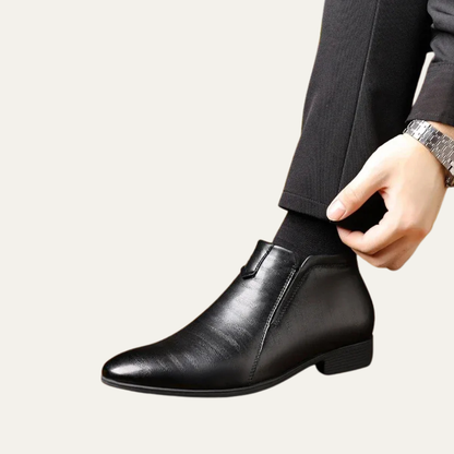Men’s Polished Leather Dress Boots with Side Zipper