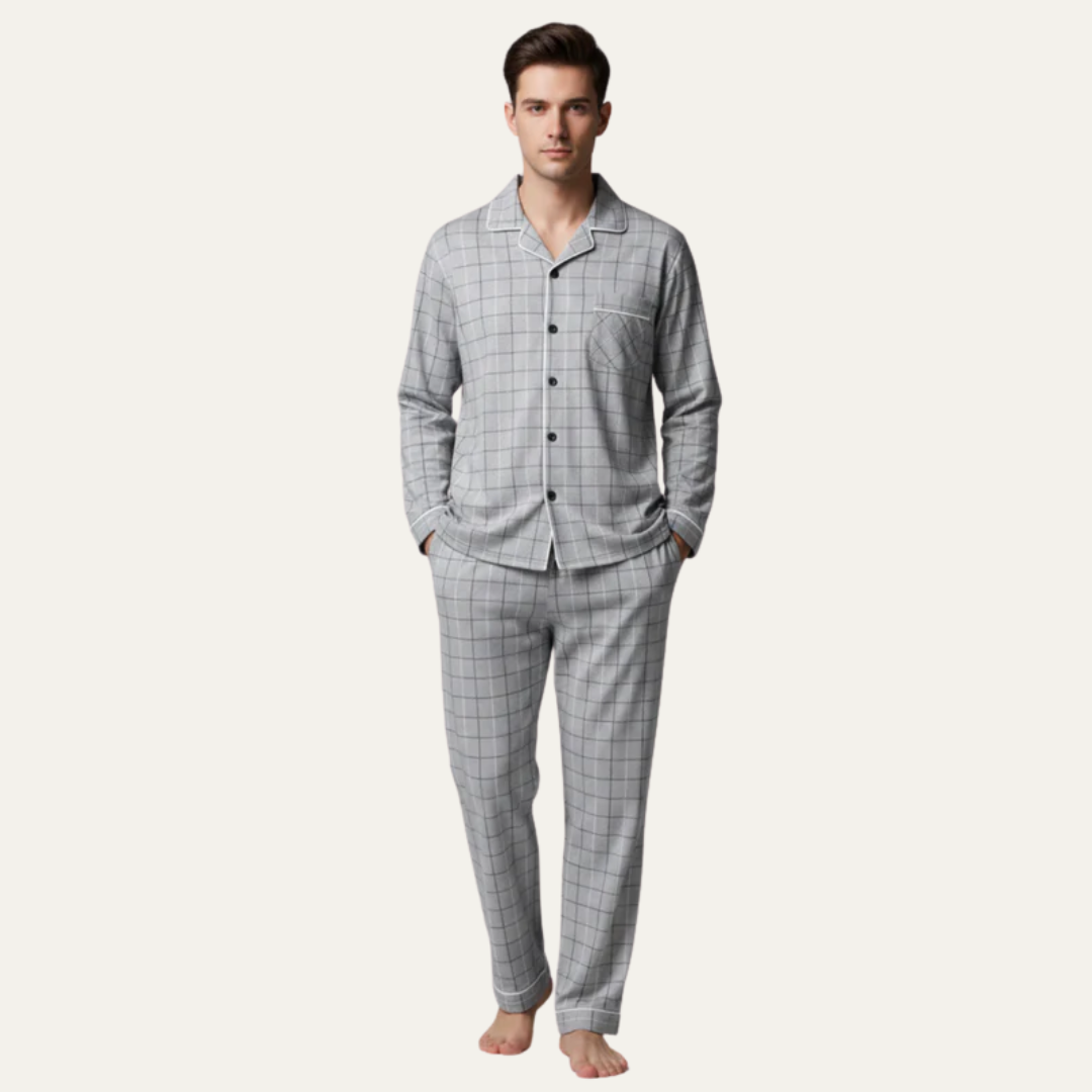 Men’s Window Pane Pattern Pajama Set