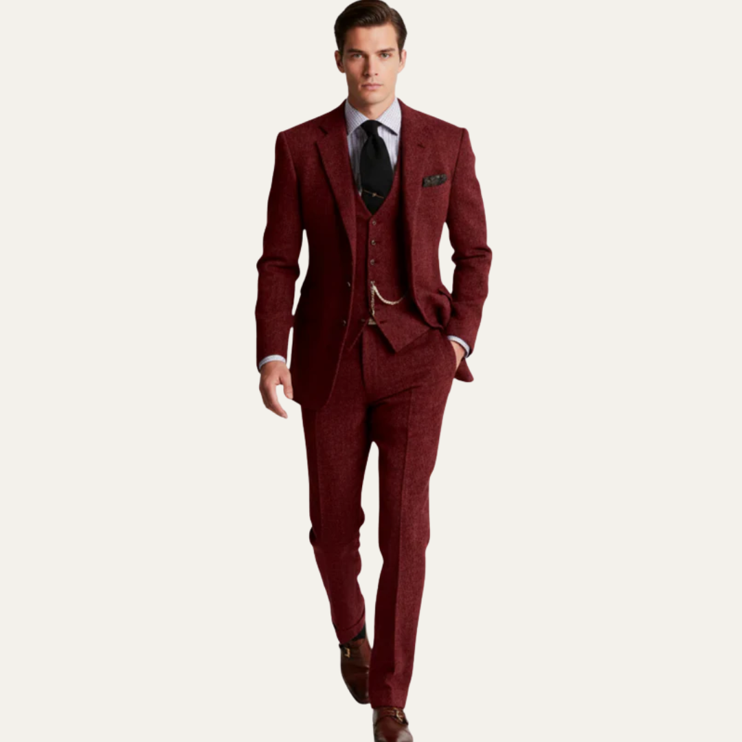 Men’s Textured Tweed Three Piece Suit