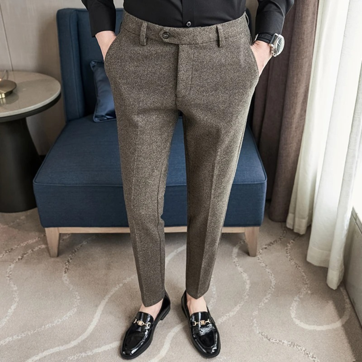 The Piacenza Men’s Slim Fit Smart Wool Blend Formal Trousers