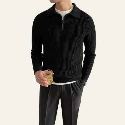 Men’s Rib Knit Polo Quarter Zip Sweater