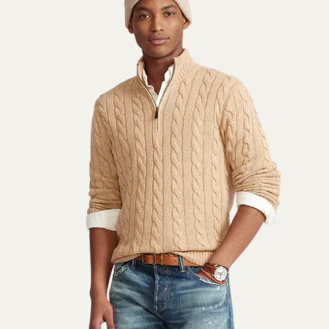 Men’s Heavy Cable Knit Design Sweater